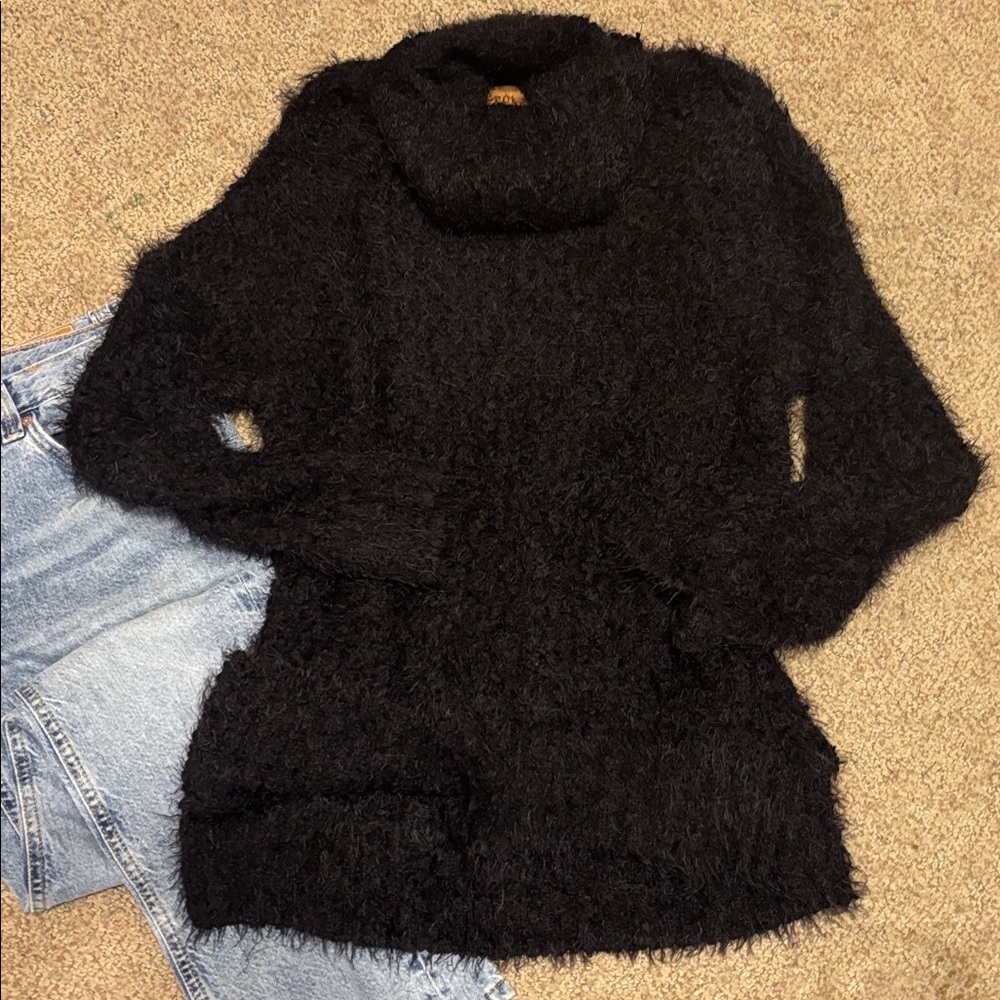 POL Fuzzy Black Turtleneck Sweater